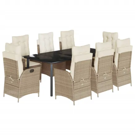 Ensemble à manger de jardin et coussins 9 pcs beige Poly rotin 2
