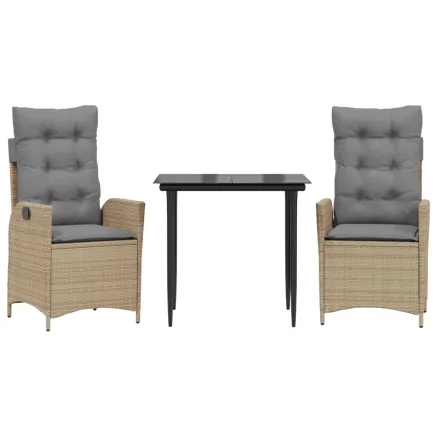 Ensemble à manger de jardin et coussins 3 pcs Beige poly rotin 2