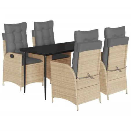 Ensemble à manger de jardin avec coussins 5pcs Beige poly rotin