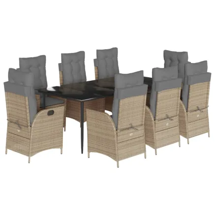 Ensemble à manger de jardin et coussins 9 pcs beige Poly rotin 2