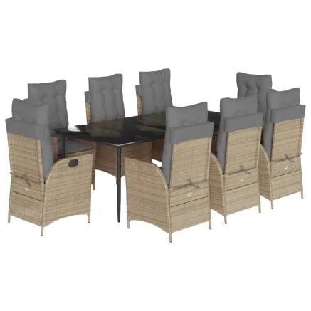 Ensemble à manger de jardin et coussins 9 pcs beige Poly rotin 2