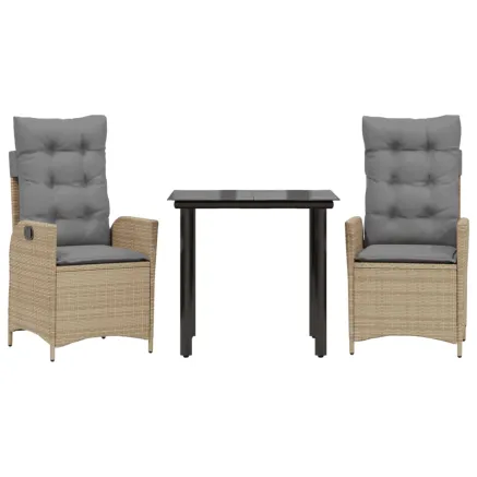Ensemble à manger de jardin et coussins 3 pcs Beige poly rotin 2