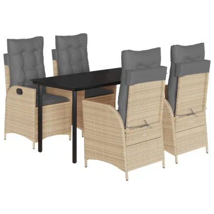 Ensemble à manger de jardin avec coussins 5pcs Beige poly rotin 2