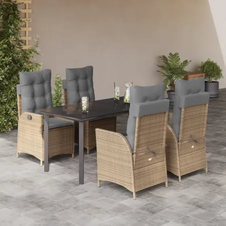 Ensemble à manger de jardin avec coussins 5pcs Beige poly rotin