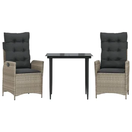 Ensemble à manger de jardin 3pcs coussins gris clair poly rotin 2