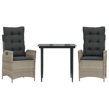 Ensemble à manger de jardin 3pcs coussins gris clair poly rotin
