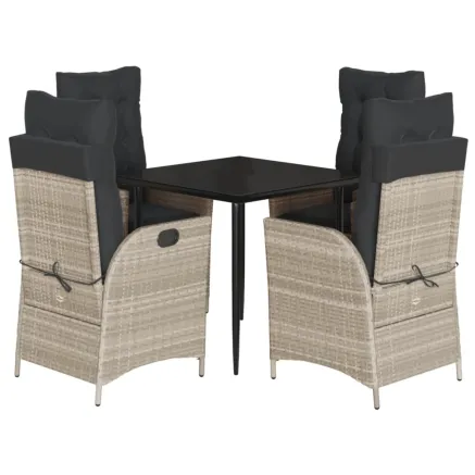 Ensemble à manger de jardin et coussins 5 pcs gris clair rotin 2