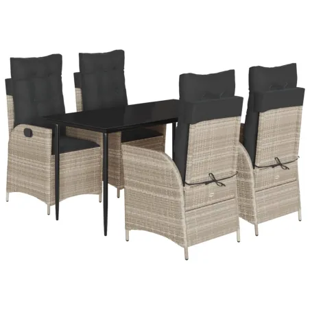 Ensemble à manger de jardin et coussins 5 pcs gris clair rotin