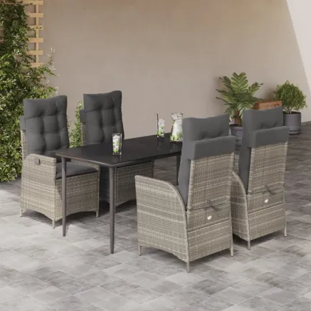 Ensemble à manger de jardin et coussins 5 pcs gris clair rotin
