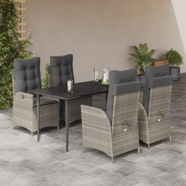 Ensemble à manger de jardin et coussins 5 pcs gris clair rotin