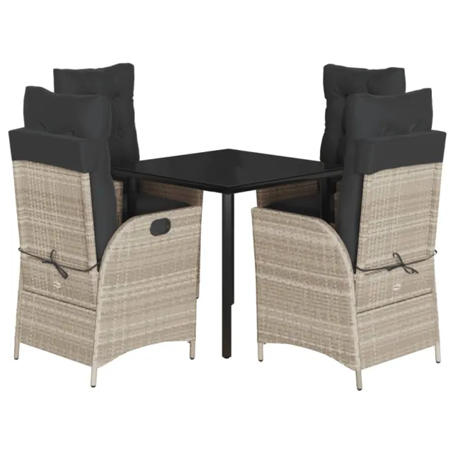 Ensemble à manger de jardin et coussins 5 pcs gris clair rotin