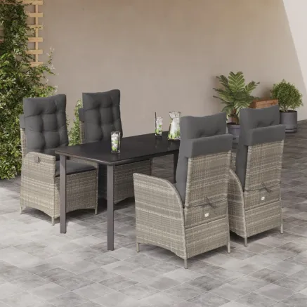 Ensemble à manger de jardin et coussins 5 pcs gris clair rotin