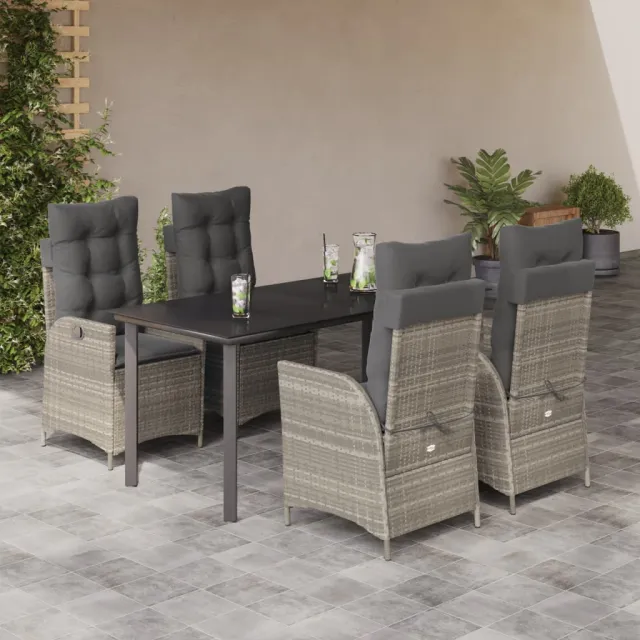 Ensemble à manger de jardin et coussins 5 pcs gris clair rotin