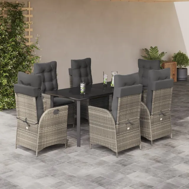 Ensemble à manger de jardin et coussins 7 pcs gris clair rotin