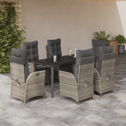 Ensemble à manger de jardin et coussins 7 pcs gris clair rotin