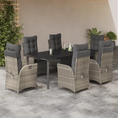 Ensemble à manger de jardin et coussins 7 pcs gris clair rotin