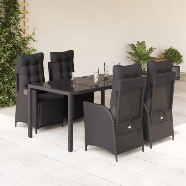 Ensemble à manger de jardin coussins 5pcs Noir Résine tressée