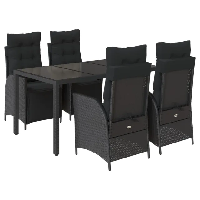 Ensemble à manger de jardin coussins 5pcs Noir Résine tressée