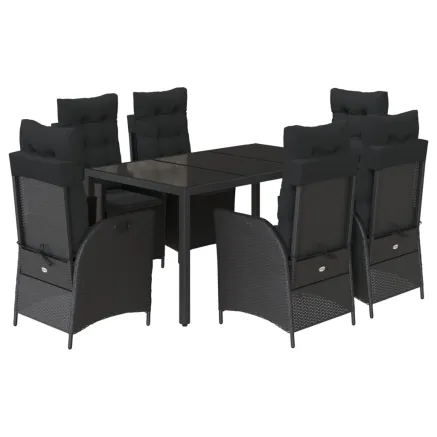 Ensemble à manger de jardin coussins 7pcs Noir Résine tressée 2