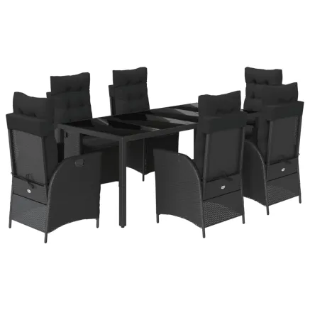 Ensemble à manger de jardin coussins 7pcs Noir Résine tressée 2