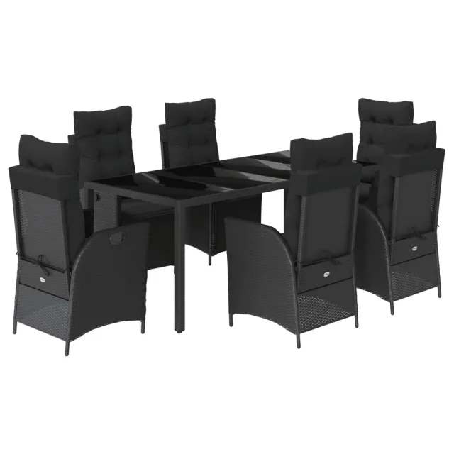 Ensemble à manger de jardin coussins 7pcs Noir Résine tressée