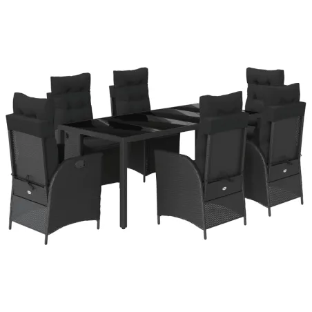 Ensemble à manger de jardin coussins 7pcs Noir Résine tressée