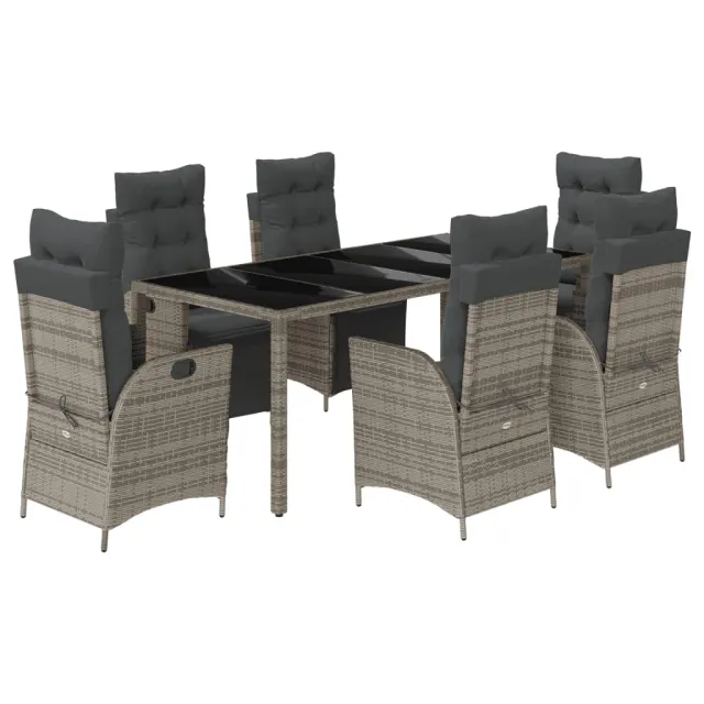 Ensemble à manger de jardin et coussins 7 pcs gris rotin
