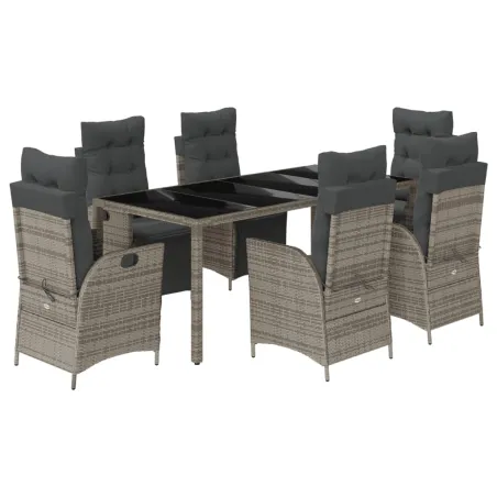 Ensemble à manger de jardin et coussins 7 pcs gris rotin