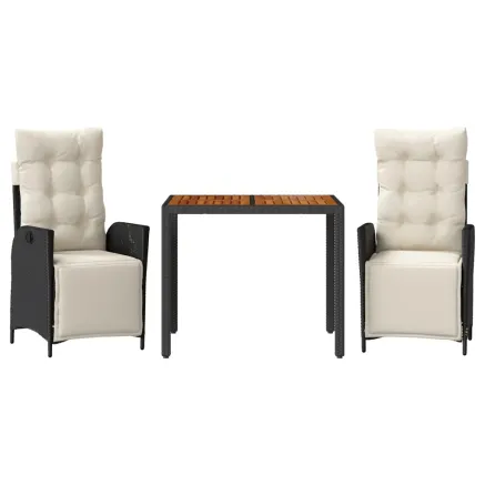 Ensemble à manger de jardin avec coussins 3 pcs Noir 2