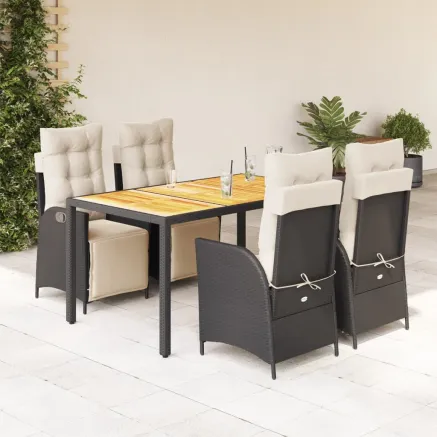 Ensemble à manger de jardin coussins 5pcs Noir Résine tressée