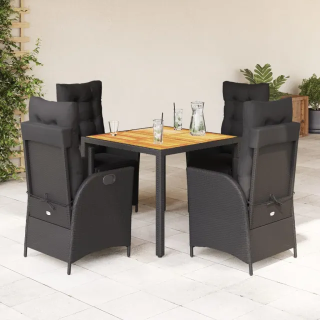 Ensemble à manger de jardin coussins 5pcs Noir Résine tressée