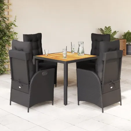 Ensemble à manger de jardin coussins 5pcs Noir Résine tressée