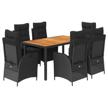 Ensemble à manger de jardin coussins 7pcs Noir Résine tressée 2