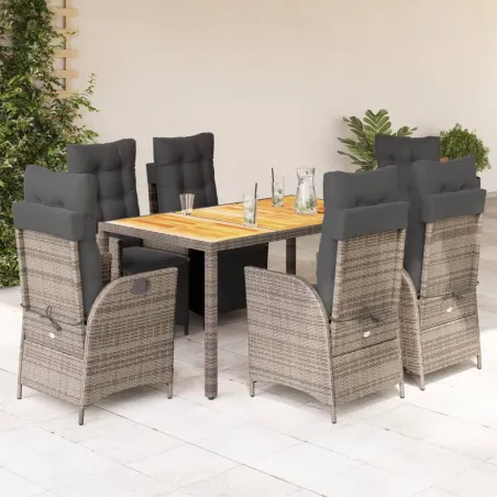 Ensemble à manger de jardin et coussins 7 pcs gris rotin