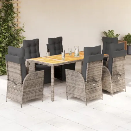 Ensemble à manger de jardin et coussins 7 pcs gris rotin