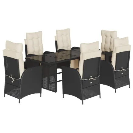Ensemble à manger de jardin coussins 7pcs Noir Résine tressée 2
