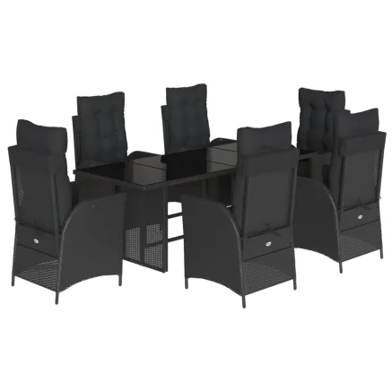 Ensemble à manger de jardin coussins 7pcs Noir Résine tressée 2