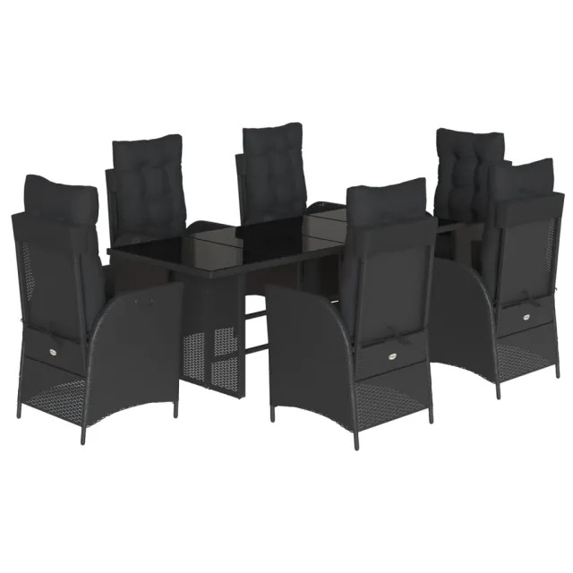 Ensemble à manger de jardin coussins 7pcs Noir Résine tressée