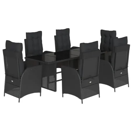Ensemble à manger de jardin coussins 7pcs Noir Résine tressée