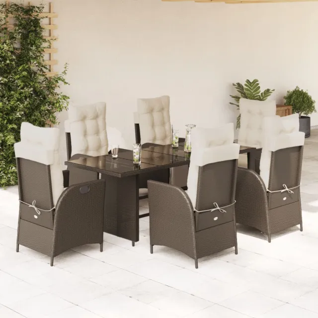 Ensemble à manger de jardin et coussins 7 pcs marron rotin