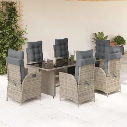 Ensemble à manger de jardin et coussins 7 pcs gris rotin