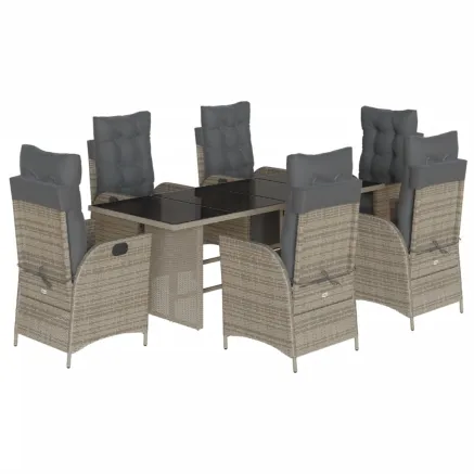 Ensemble à manger de jardin et coussins 7 pcs gris rotin 2