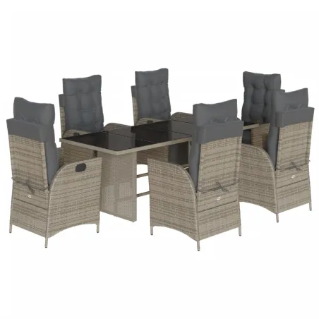 Ensemble à manger de jardin et coussins 7 pcs gris rotin