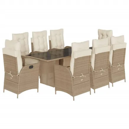 Ensemble à manger de jardin et coussins 9 pcs beige Poly rotin 2