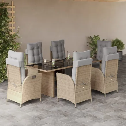 Ensemble à manger de jardin coussins 7 pcs mélange beige rotin