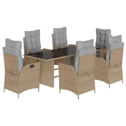 Ensemble à manger de jardin coussins 7 pcs mélange beige rotin 2