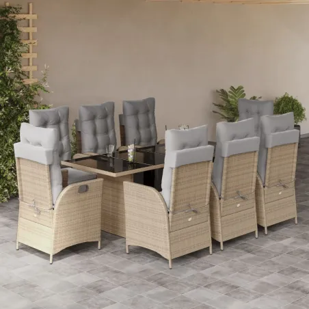 Ensemble à manger de jardin et coussins 9 pcs mélange beige