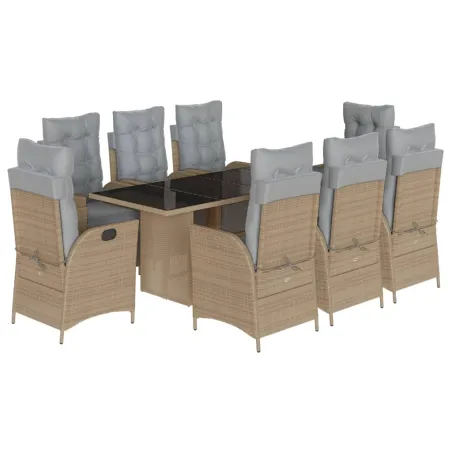 Ensemble à manger de jardin et coussins 9 pcs mélange beige