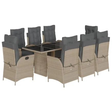 Ensemble à manger de jardin et coussins 9 pcs gris clair rotin 2