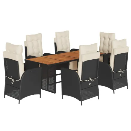 Ensemble à manger de jardin coussins 7pcs Noir Résine tressée 2